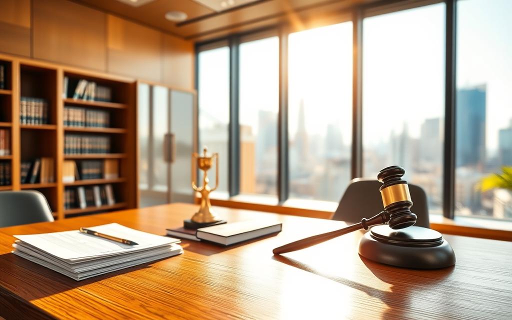 A Sunlit Law Office Interior, With A Sleek Wooden Desk In The Foreground. On The Desk, A Stack Of Legal Documents, A Gavel, And A Trophy Or Award, Symbolizing Successful Case Resolutions. The Middle Ground Features A Large Window Overlooking A Bustling City Skyline, Casting Warm, Directional Lighting Onto The Scene. In The Background, Bookshelves Line The Walls, Hinting At The Lawyer'S Expertise And Experience. The Overall Atmosphere Conveys A Sense Of Professionalism, Achievement, And Client-Focused Legal Representation. A Sunlit Law Office Interior, With A Sleek Wooden Desk In The Foreground. On The Desk, A Stack Of Legal Documents, A Gavel, And A Trophy Or Award, Symbolizing Successful Case Resolutions. The Middle Ground Features A Large Window Overlooking A Bustling City Skyline, Casting Warm, Directional Lighting Onto The Scene. In The Background, Bookshelves Line The Walls, Hinting At The Lawyer'S Expertise And Experience. The Overall Atmosphere Conveys A Sense Of Professionalism, Achievement, And Client-Focused Legal Representation.